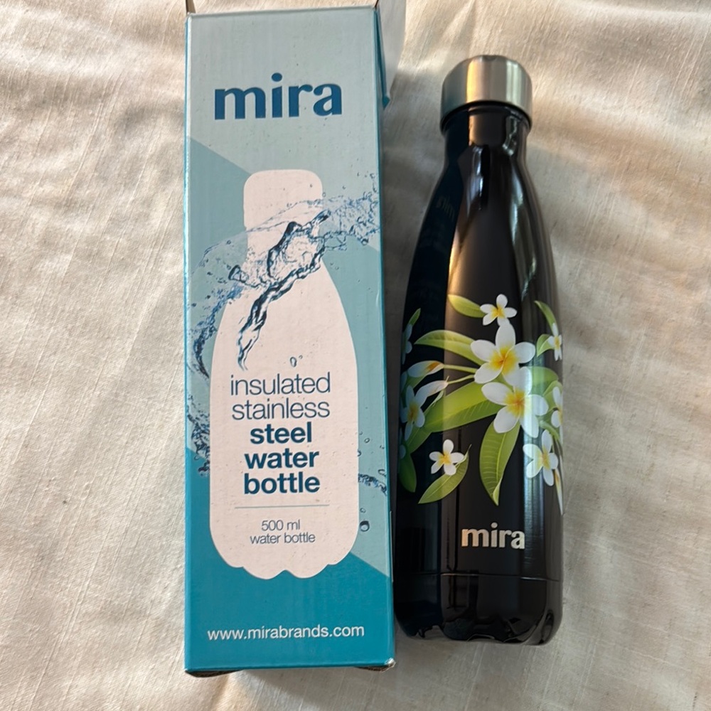 Mira Black Floral Stainless Steel Water Bottle